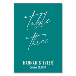 Contemporary Elegant Teal Table Three Table Number