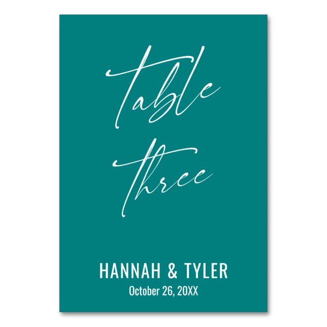 Contemporary Elegant Teal Table Three Table Number (Front)