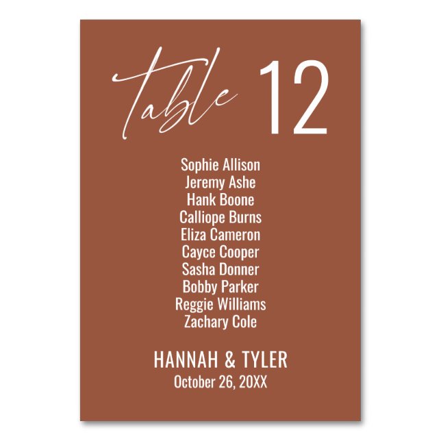 Contemporary Elegant Terracotta Double Digits Table Number (Front)