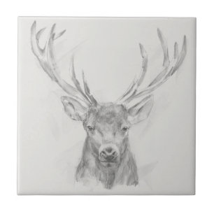 Contemporary Elk Sketch Ceramic Tile