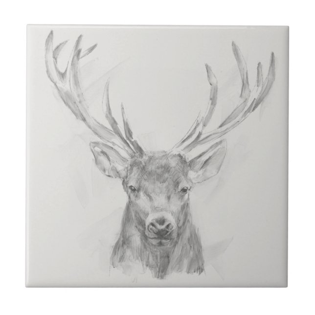 Contemporary Elk Sketch Ceramic Tile (Front)