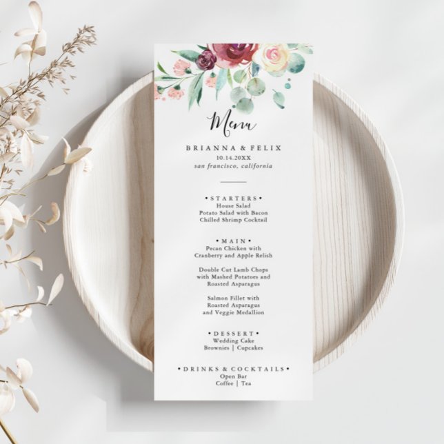 Contemporary Eucalyptus Floral Dinner Menu (Creator Uploaded)