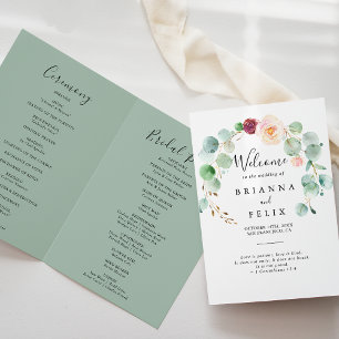 Contemporary Eucalyptus Floral Folded Wedding Program