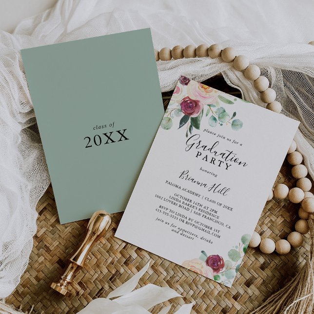 Contemporary Eucalyptus Floral Graduation Party Invitation (Creator Uploaded)