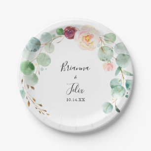 Contemporary Eucalyptus Floral Wedding Cake Paper Plate