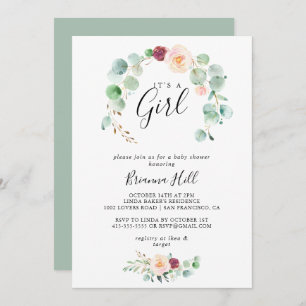 Contemporary Eucalyptus It's A Girl Baby Shower Invitation