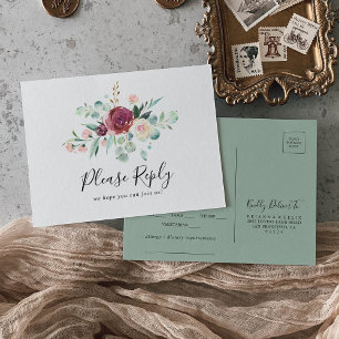 Contemporary Eucalyptus Menu Choice RSVP Postcard