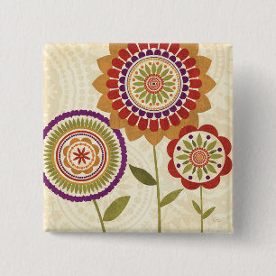Contemporary Fall Flowers 15 Cm Square Badge