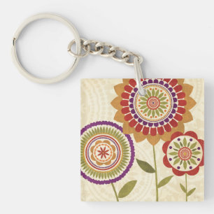Contemporary Fall Flowers Key Ring