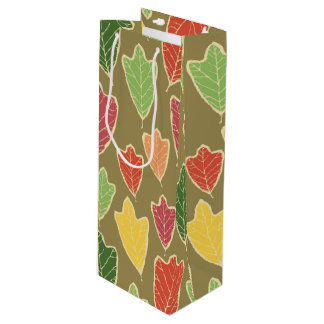Contemporary Fall Leaves Pattern Wine Gift Bag