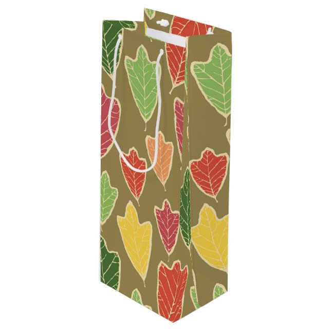 Contemporary Fall Leaves Pattern Wine Gift Bag (Front Angled)