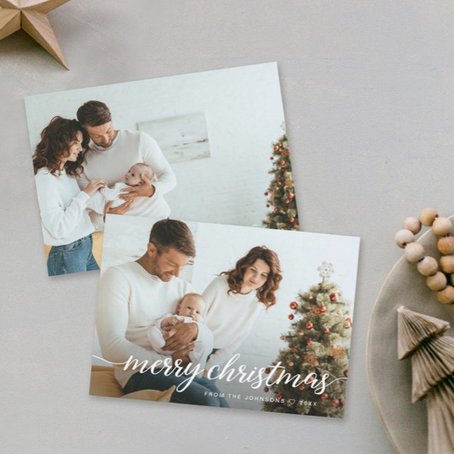 Contemporary Family Photos Merry Christmas Holiday Card (Modern Family photos Holiday Merry Christmas cards.)
