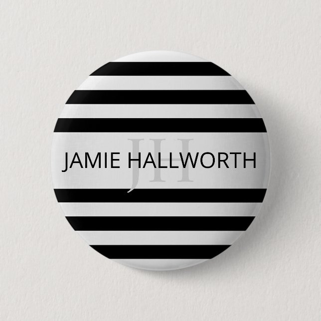 Contemporary Faux Silver Ombre Stripes & Black 6 Cm Round Badge (Front)