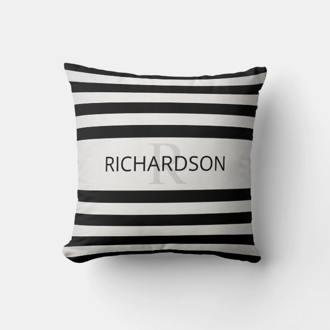 Contemporary Faux Silver Ombre Stripes & Black Cushion (Front)