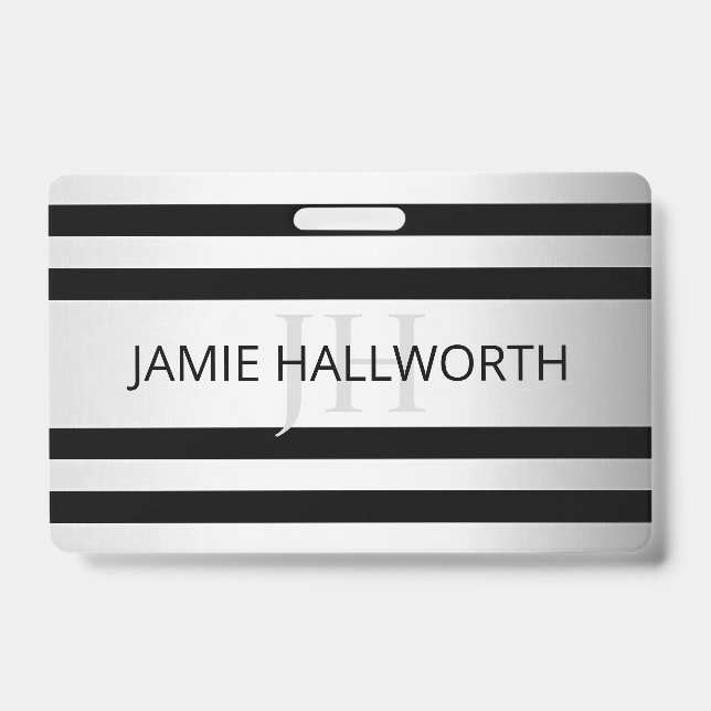 Contemporary Faux Silver Ombre Stripes & Black ID Badge (Front)