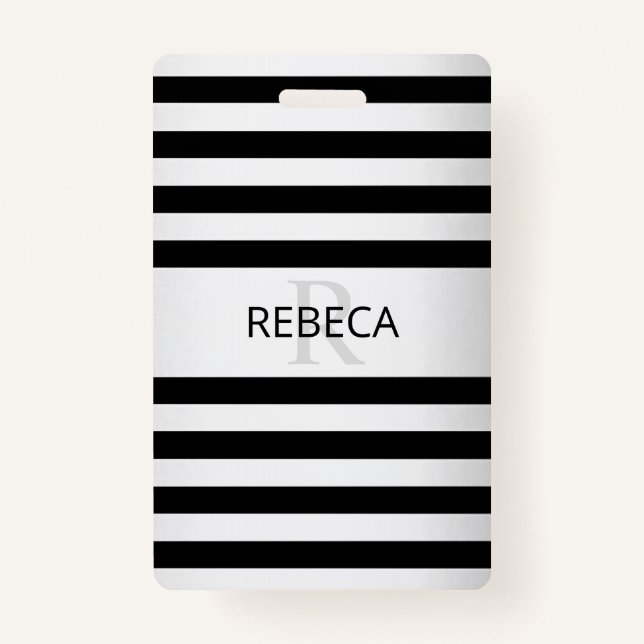 Contemporary Faux Silver Ombre Stripes & Black ID Badge (Front)