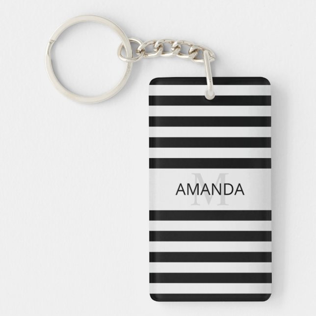 Contemporary Faux Silver Ombre Stripes & Black Key Ring (Front)