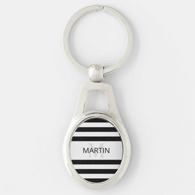 Contemporary Faux Silver Ombre Stripes & Black Key Ring (Front)
