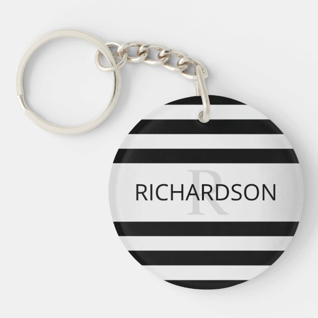 Contemporary Faux Silver Ombre Stripes & Black Key Ring (Front)