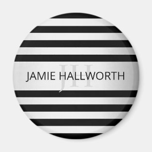 Contemporary Faux Silver Ombre Stripes & Black Magnet