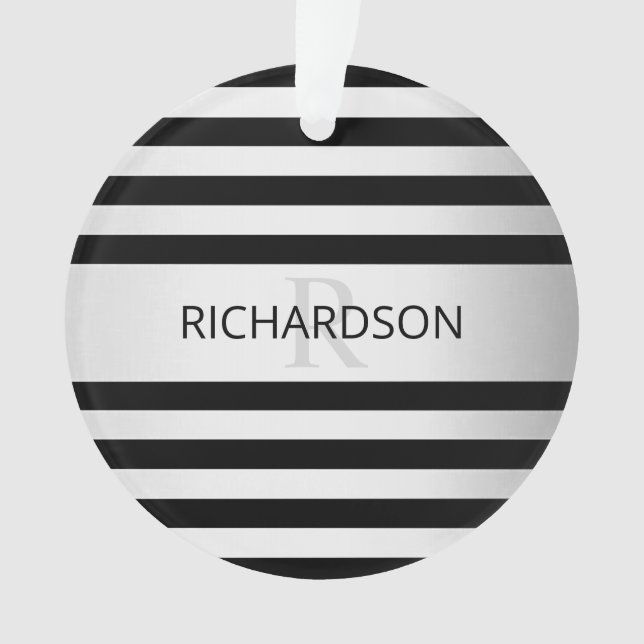 Contemporary Faux Silver Ombre Stripes & Black Ornament (Front)