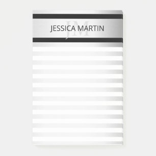 Contemporary Faux Silver Ombre Stripes & Black Post-it Notes