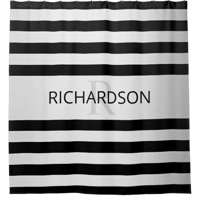 Contemporary Faux Silver Ombre Stripes & Black Shower Curtain (Front)