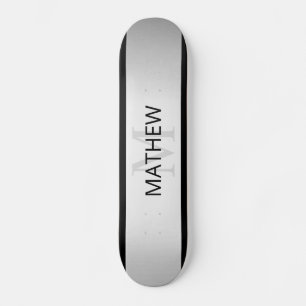 Contemporary Faux Silver Ombre Stripes & Black Skateboard