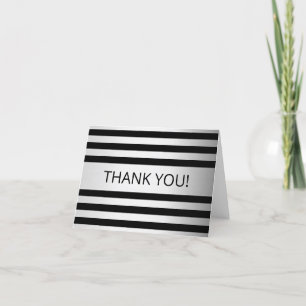 Contemporary Faux Silver Ombre Stripes & Black Thank You Card