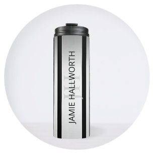 Contemporary Faux Silver Ombre Stripes & Black Thermal Tumbler