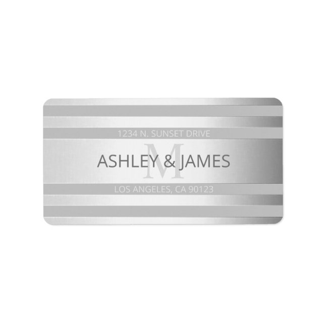 Contemporary Faux Silver Ombre Stripes & Gray Label (Front)