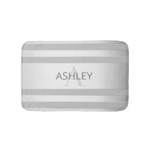 Contemporary Faux Silver Ombre Stripes & Grey Bath Mat