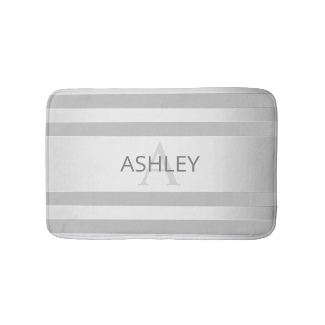 Contemporary Faux Silver Ombre Stripes & Grey Bath Mat (Front)