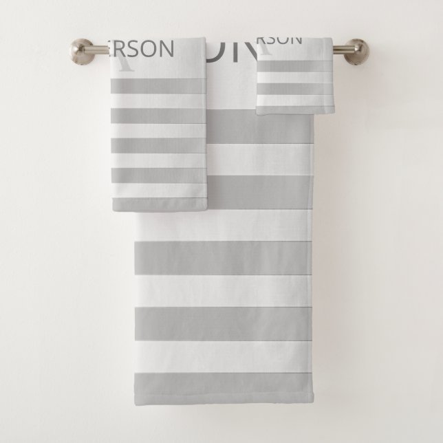 Contemporary Faux Silver Ombre Stripes & Grey Bath Towel Set (Insitu)