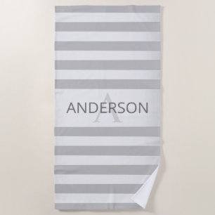 Contemporary Faux Silver Ombre Stripes & Grey Beach Towel
