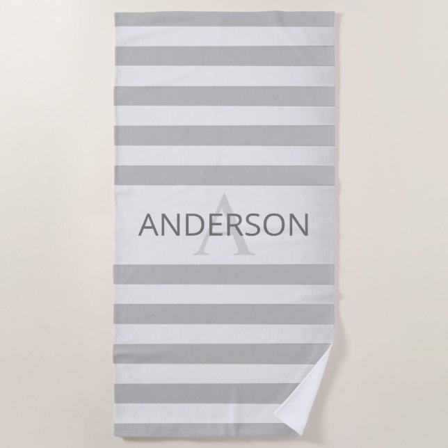 Contemporary Faux Silver Ombre Stripes & Grey Beach Towel (Front)