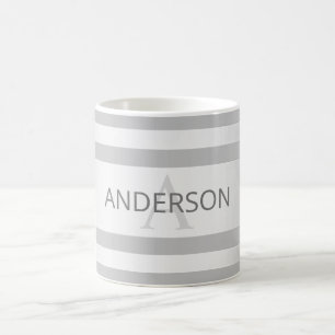 Contemporary Faux Silver Ombre Stripes & Grey Coffee Mug
