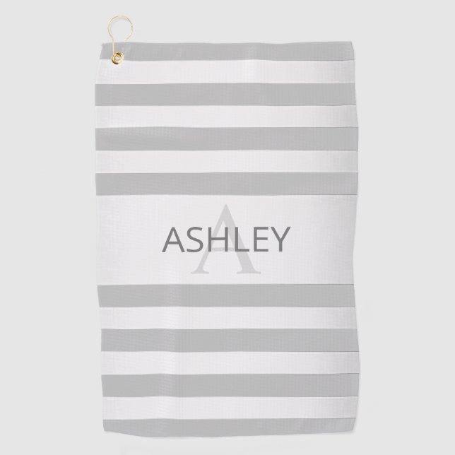 Contemporary Faux Silver Ombre Stripes & Grey Golf Towel (Front)