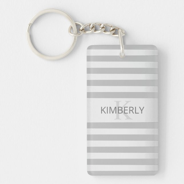 Contemporary Faux Silver Ombre Stripes & Grey Key Ring (Front)