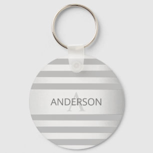 Contemporary Faux Silver Ombre Stripes & Grey Key Ring