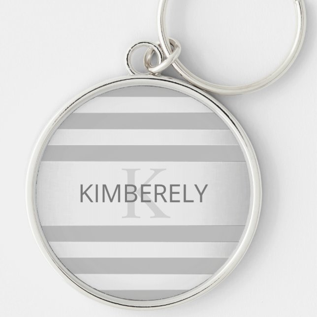 Contemporary Faux Silver Ombre Stripes & Grey Key Ring (Front)