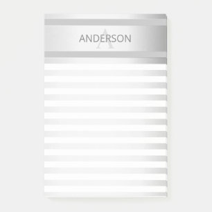 Contemporary Faux Silver Ombre Stripes & Grey Post-it Notes