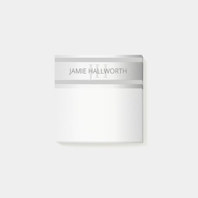 Contemporary Faux Silver Ombre Stripes & Grey Post-it Notes (Front)
