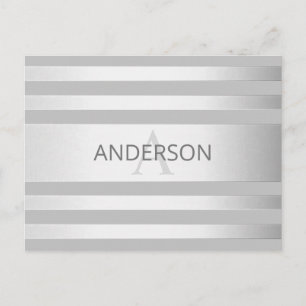 Contemporary Faux Silver Ombre Stripes & Grey Postcard