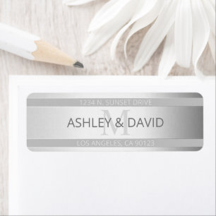 Contemporary Faux Silver Ombre Stripes & Grey Return Address Label