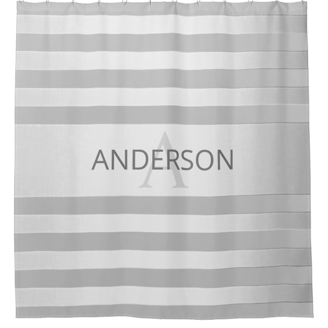 Contemporary Faux Silver Ombre Stripes & Grey Shower Curtain (Front)