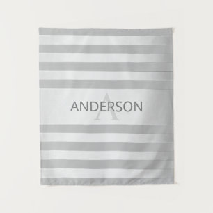 Contemporary Faux Silver Ombre Stripes & Grey Tapestry