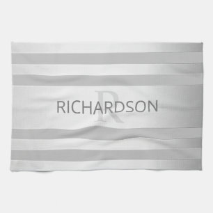 Contemporary Faux Silver Ombre Stripes & Grey Tea Towel