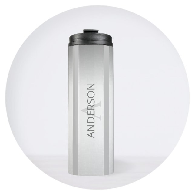 Contemporary Faux Silver Ombre Stripes & Grey Thermal Tumbler (Creator Uploaded)