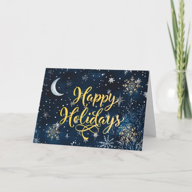 Contemporary Festive Blue Happy Holidays Business Holiday Card (Front)